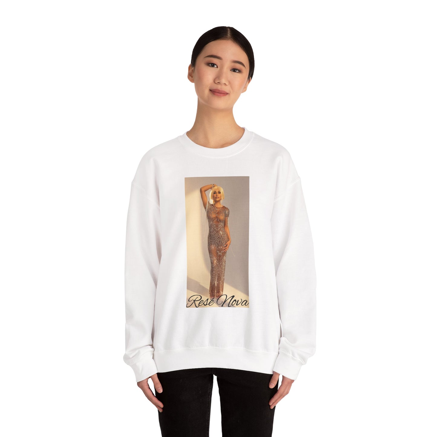 Crewneck Sweatshirt — Retro Glam Photo Print “Rosa Nova”