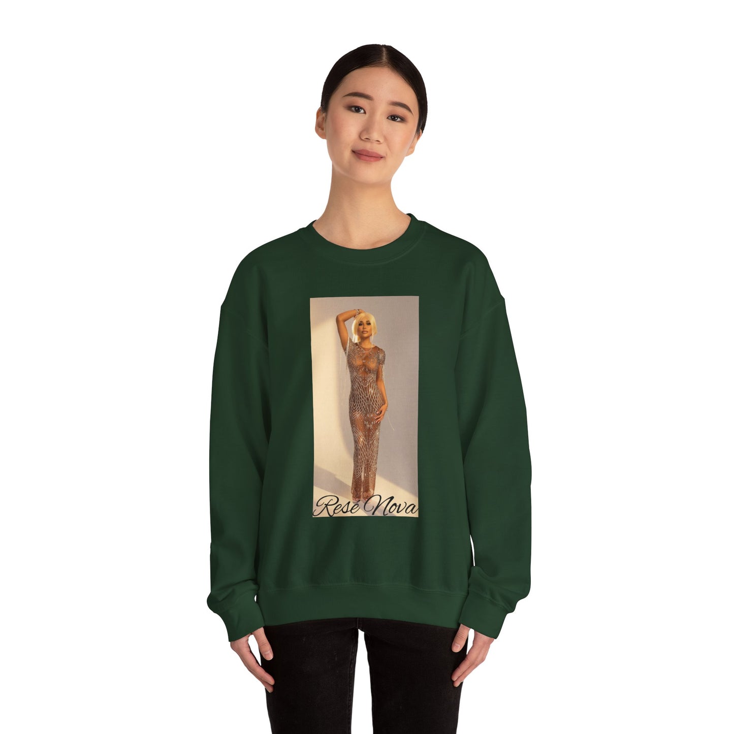 Crewneck Sweatshirt — Retro Glam Photo Print “Rosa Nova”